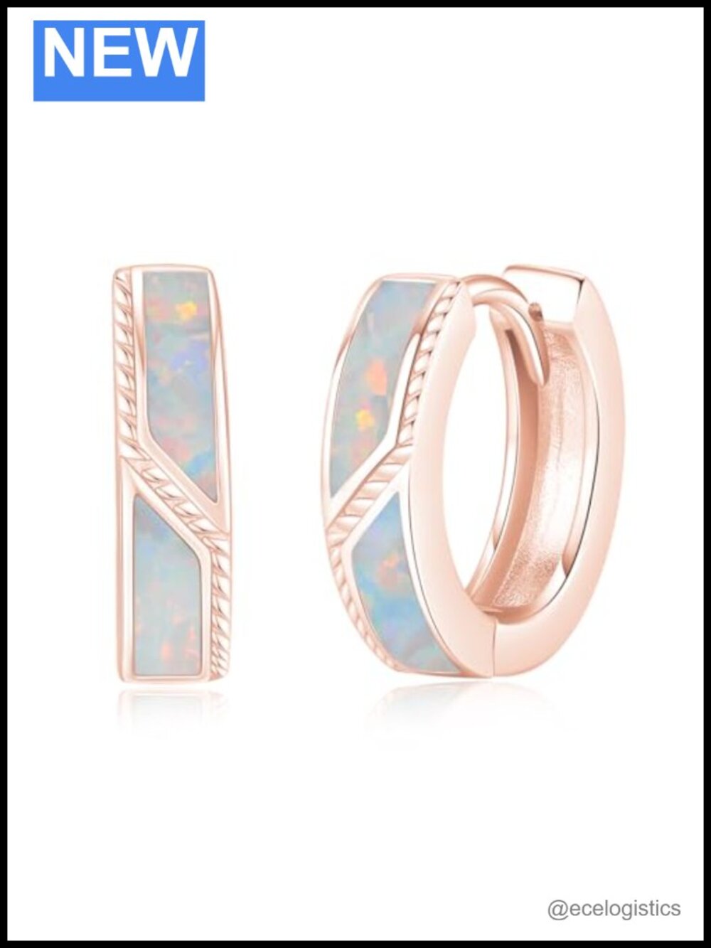 Sterling Silver White Opal Hoop Earrings Pave Hinged 15mm Hypoallergenic